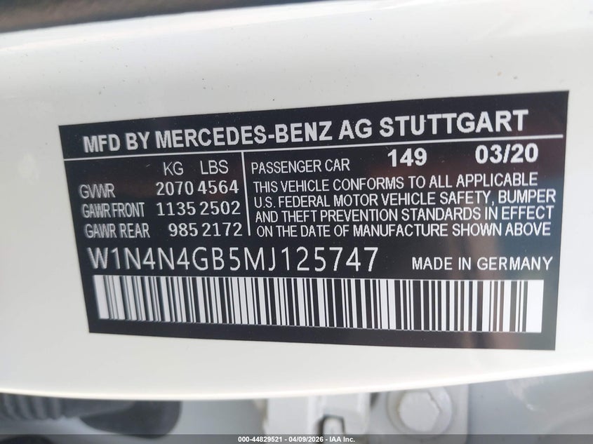 2021 Mercedes-Benz Gla 250 VIN: W1N4N4GB5MJ125747 Lot: 44829521