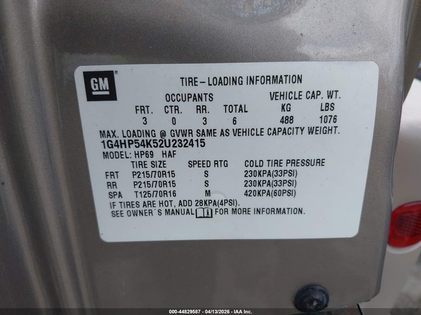 2002 Buick Lesabre Custom VIN: 1G4HP54K52U232415 Lot: 44829587