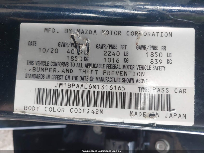 2021 Mazda Mazda3 2.5 S VIN: JM1BPAAL6M1316165 Lot: 44829612