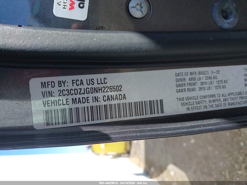 2022 Dodge Challenger Gt VIN: 2C3CDZJG0NH226502 Lot: 44829618