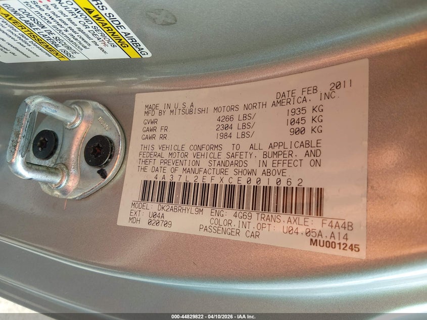 2012 Mitsubishi Eclipse Spyder Gs Sport VIN: 4A37L2EFXCE001062 Lot: 44829822