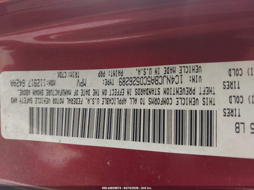 2012 Jeep Compass Sport VIN: 1C4NJCBA5CD526289 Lot: 44829874