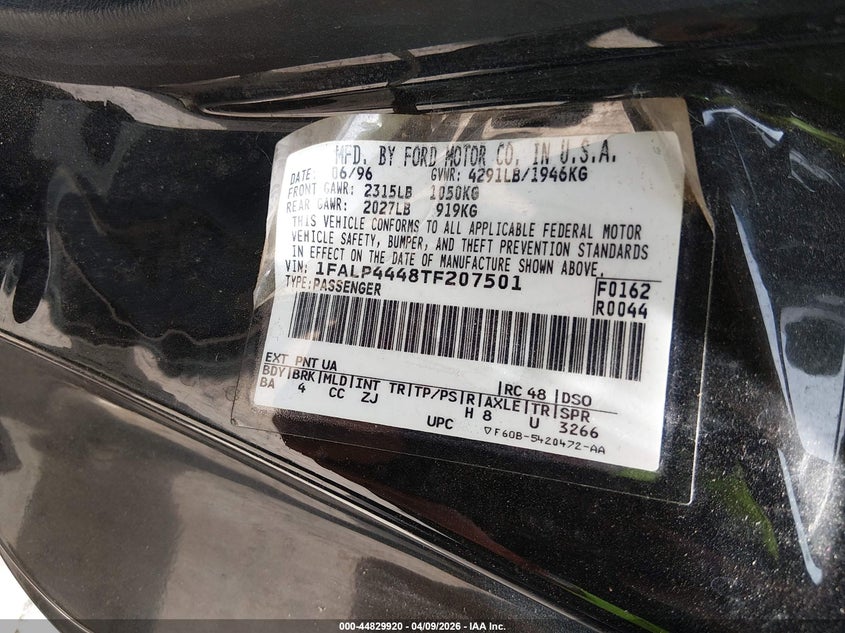 1996 Ford Mustang VIN: 1FALP4448TF207501 Lot: 44829920