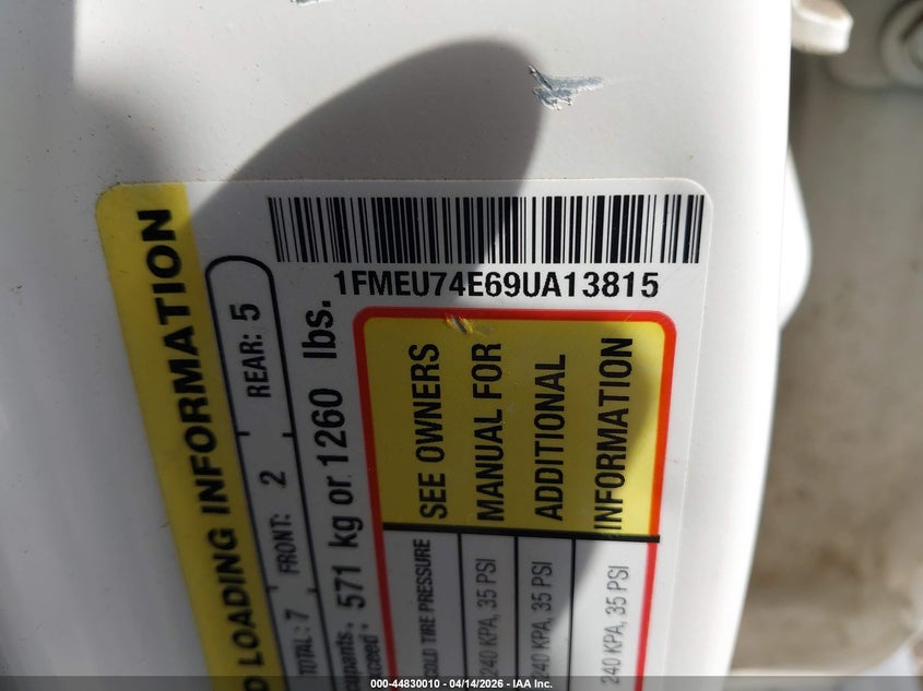 2009 Ford Explorer Eddie Bauer VIN: 1FMEU74E69UA13815 Lot: 44830010