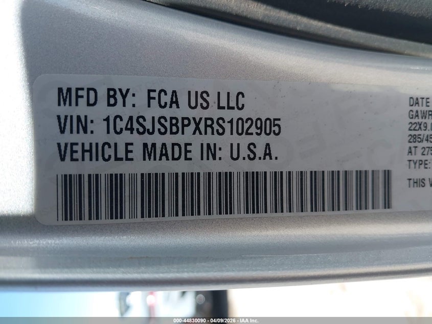 2024 Jeep Wagoneer L Series Ii Carbide 4X4 VIN: 1C4SJSBPXRS102905 Lot: 44830090