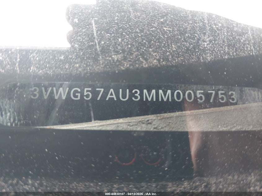 2021 Volkswagen Golf 1.4T Tsi VIN: 3VWG57AU3MM005753 Lot: 44830107