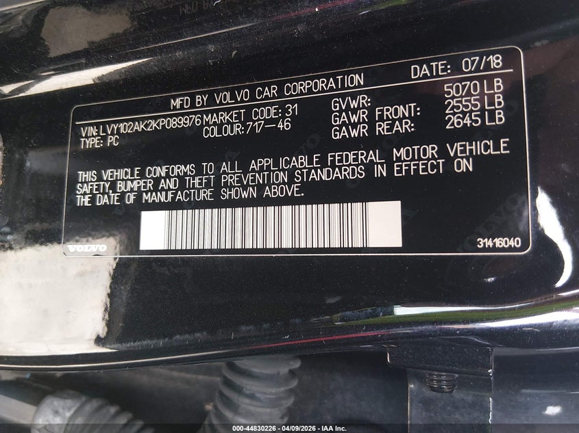 2019 Volvo S90 T5 Momentum VIN: LVY102AK2KP089976 Lot: 44830226