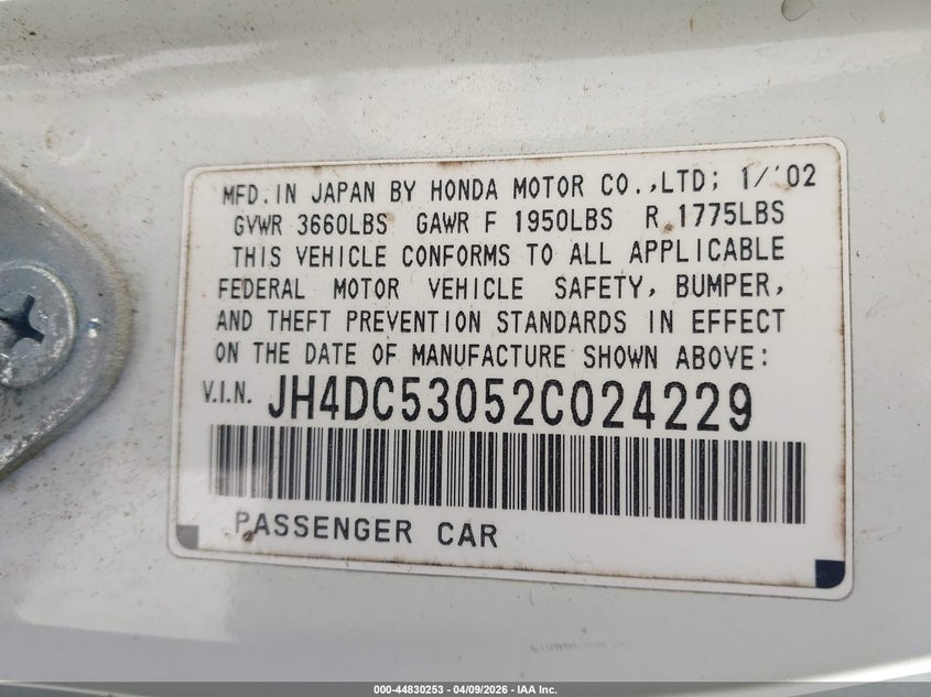 2002 Acura Rsx Type S VIN: JH4DC53052C024229 Lot: 44830253