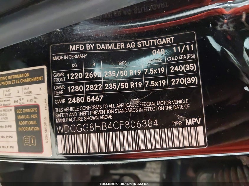 2012 Mercedes-Benz Glk 350 4Matic VIN: WDCGG8HB4CF806384 Lot: 44830327