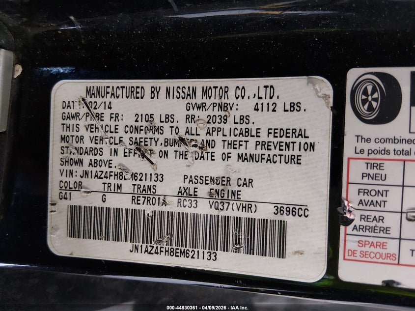 2014 Nissan 370Z Touring VIN: JN1AZ4FH8EM621133 Lot: 44830361