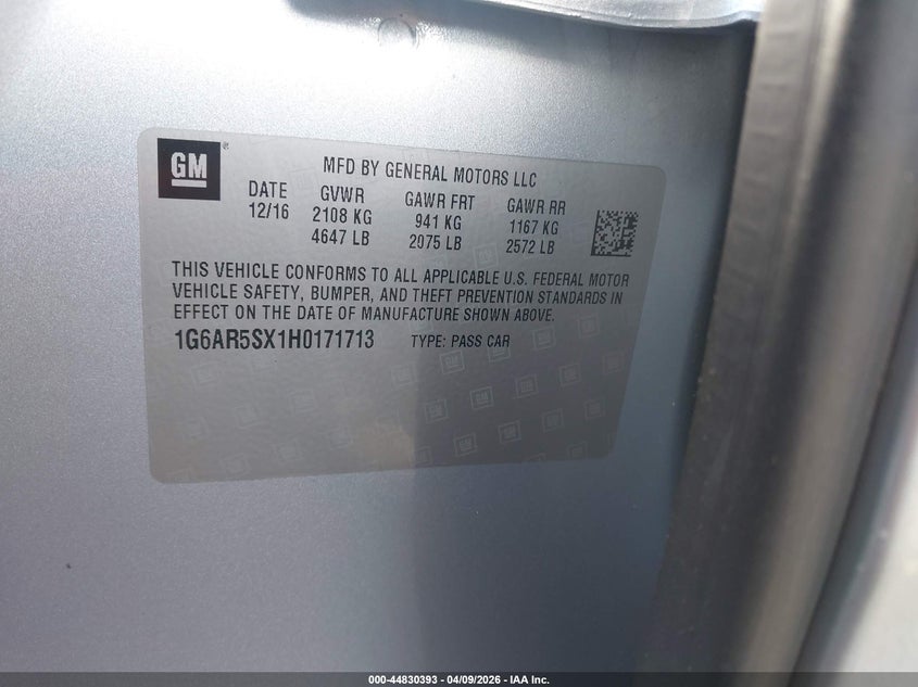 2017 Cadillac Cts Luxury VIN: 1G6AR5SX1H0171713 Lot: 44830393