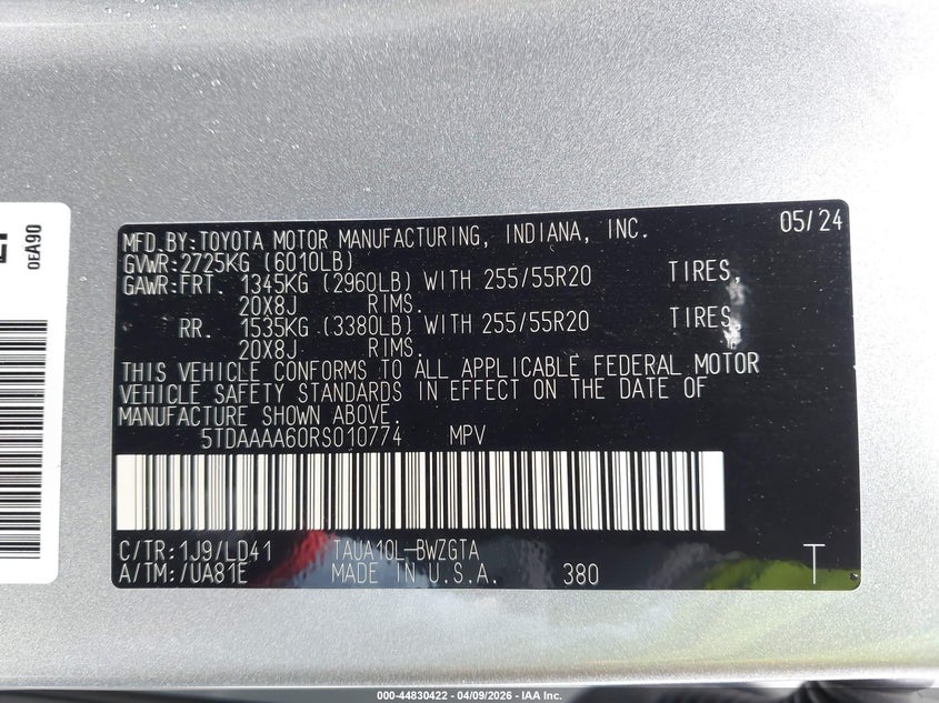 2024 Lexus Tx 350 Luxury VIN: 5TDAAAA60RS010774 Lot: 44830422