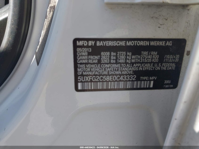 2014 BMW X6 xDrive35I VIN: 5UXFG2C58E0C43332 Lot: 44830423