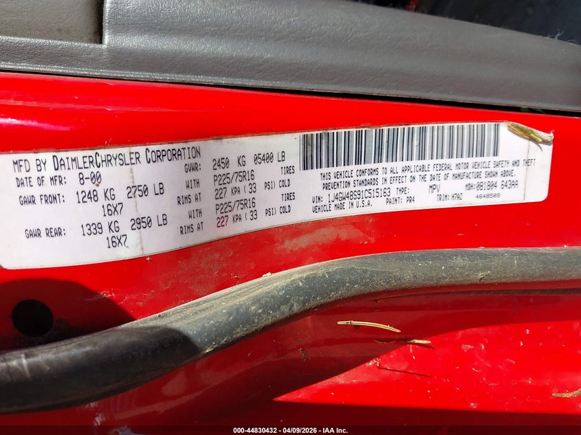 2001 Jeep Grand Cherokee Laredo VIN: 1J4GW48S91C515163 Lot: 44830432