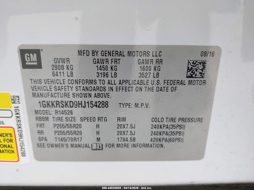 2017 GMC Acadia Limited VIN: 1GKKRSKD9HJ154288 Lot: 44830559