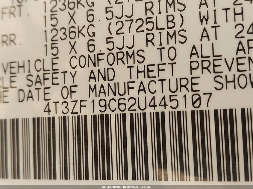 2002 Toyota Sienna Ce VIN: 4T3ZF19C62U445107 Lot: 44830598