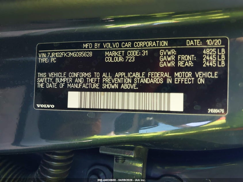 2021 Volvo S60 T5 Momentum VIN: 7JR102FK3MG095628 Lot: 44830608