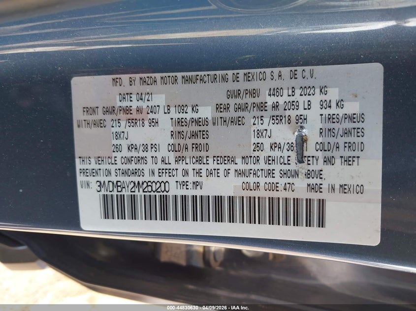 2021 Mazda Cx-30 2.5 Turbo VIN: 3MVDMBAY2MM260200 Lot: 44830630