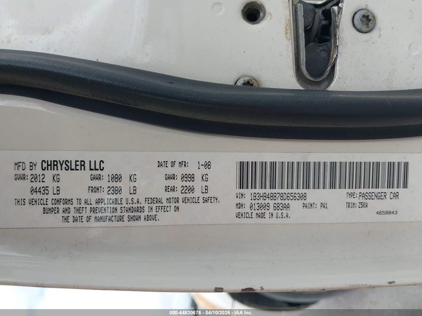 2008 Dodge Caliber Sxt VIN: 1B3HB48B78D656308 Lot: 44830676