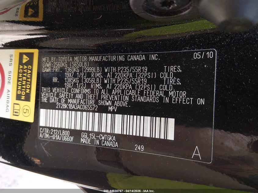 2010 Lexus Rx 350 VIN: 2T2BK1BA3AC065572 Lot: 44830767