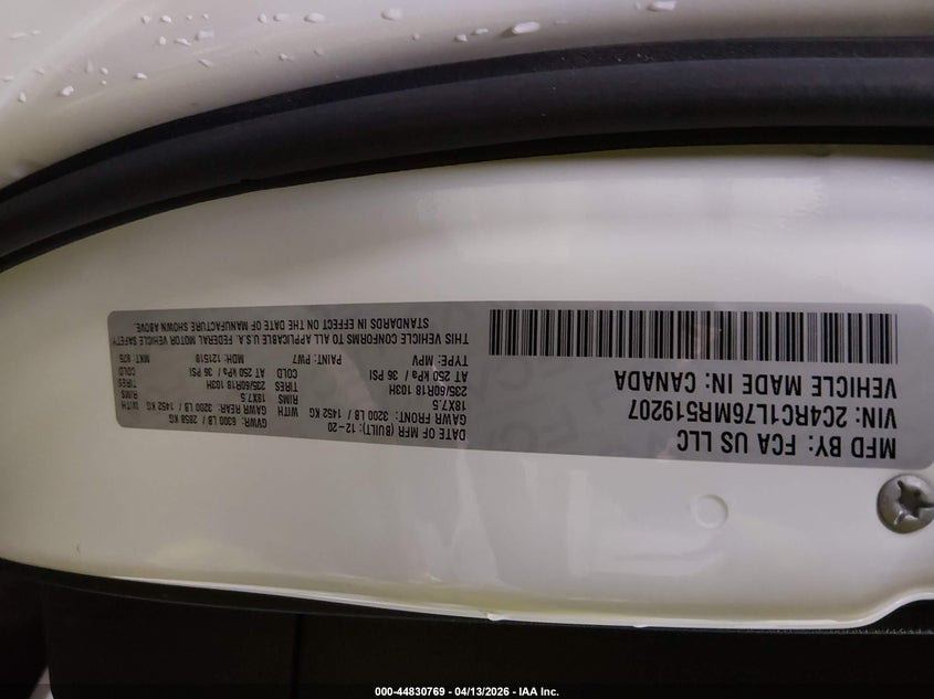 2021 Chrysler Pacifica 3.6 Hybrid Touring L white Lot 111044830769 Vin 2C4RC1L76MR519207