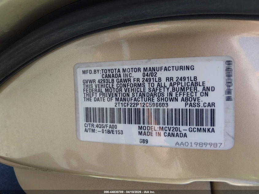 2002 Toyota Camry Solara Se V6 VIN: 2T1CF22P12C596603 Lot: 44830789