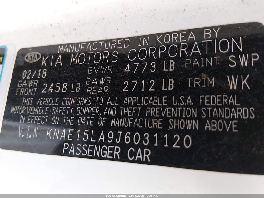 2018 Kia Stinger VIN: KNAE15LA9J6031120 Lot: 44830798