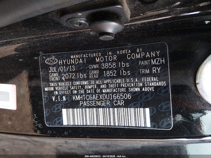 2013 Hyundai Veloster Turbo W/Blue VIN: KMHTC6AEXDU166506 Lot: 44830833