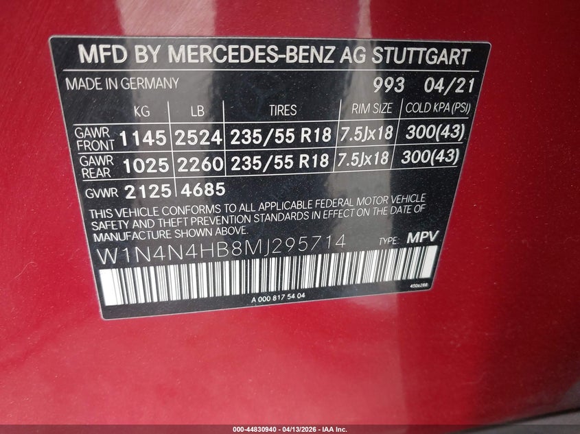 2021 Mercedes-Benz Gla 250 4Matic VIN: W1N4N4HB8MJ295714 Lot: 44830940