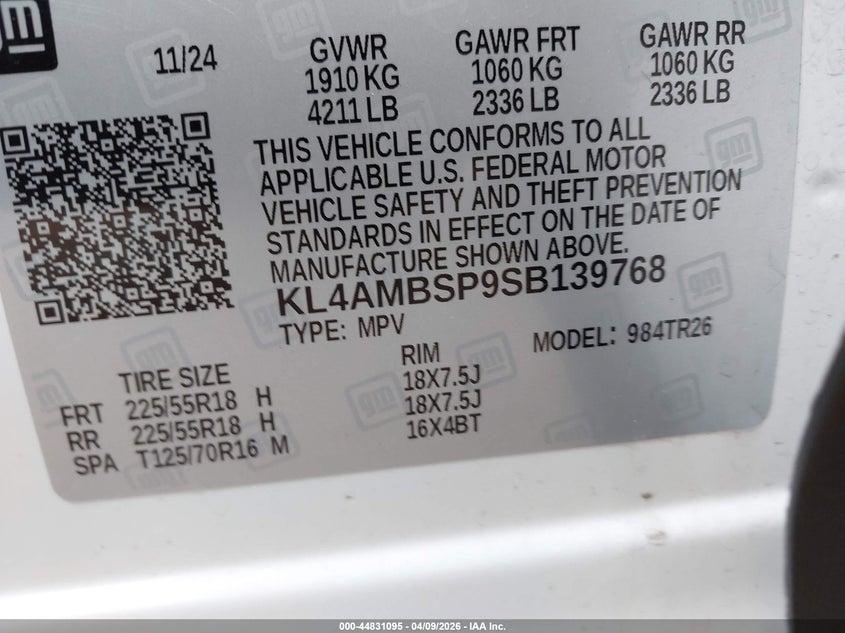 2025 Buick Encore Gx Preferred Fwd VIN: KL4AMBSP9SB139768 Lot: 44831095