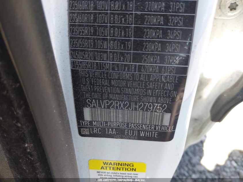 2018 Land Rover Range Rover Evoque Se/Se Premium VIN: SALVP2RX2JH279752 Lot: 44831378