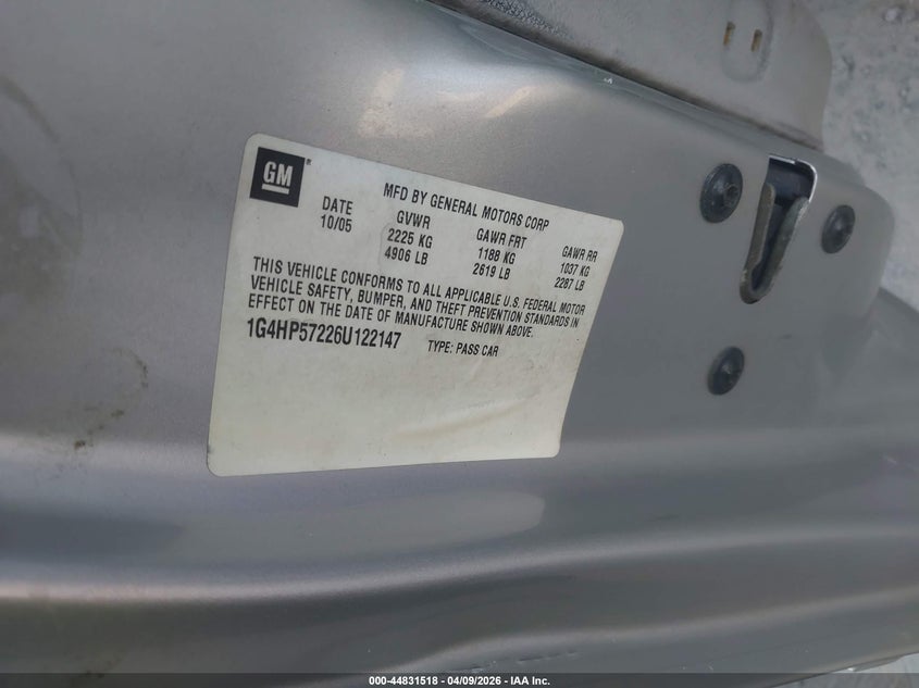 2006 Buick Lucerne Cx VIN: 1G4HP57226U122147 Lot: 44831518