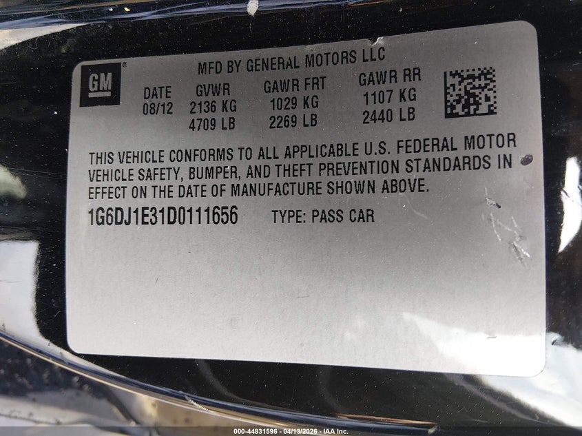 2013 Cadillac Cts Performance VIN: 1G6DJ1E31D0111656 Lot: 44831596