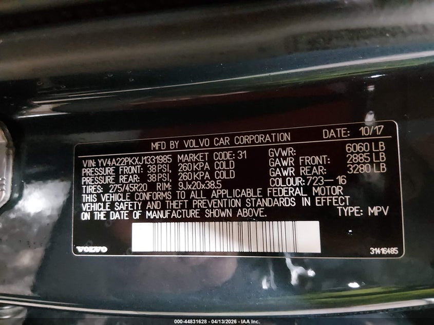 2018 Volvo Xc90 T6 Momentum VIN: YV4A22PKXJ1331985 Lot: 44831628