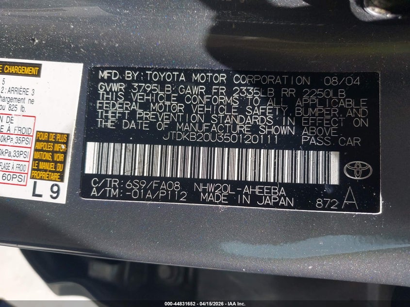 2005 Toyota Prius VIN: JTDKB20U350120111 Lot: 44831652