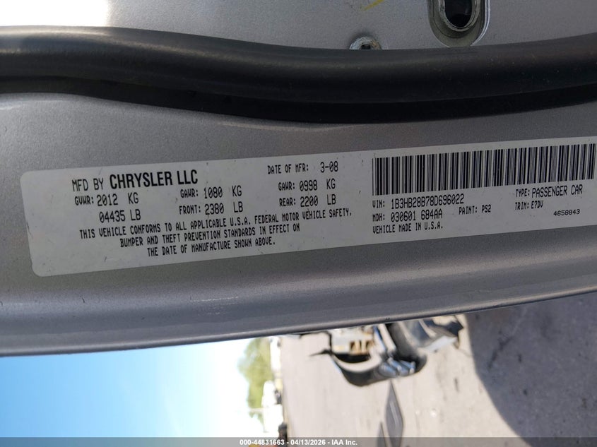 2008 Dodge Caliber Se VIN: 1B3HB28B78D696022 Lot: 44831663