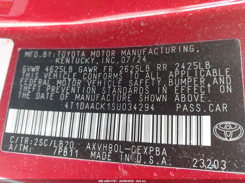 2025 Toyota Camry 2.5 Xse red Lot 111044831767 Vin 4T1DAACK1SU034294
