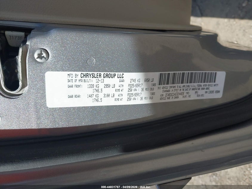 2014 Dodge Caravan 3.6 Grand Sxt silver Lot 111044831787 Vin 2C4RDGCG4ER244826