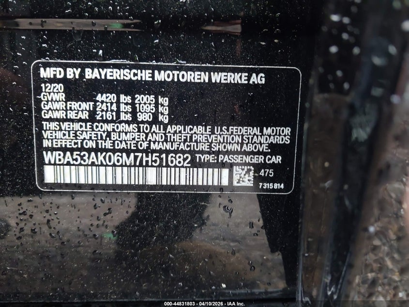 2021 BMW 228I Gran Coupe Sdrive VIN: WBA53AK06M7H51682 Lot: 44831803