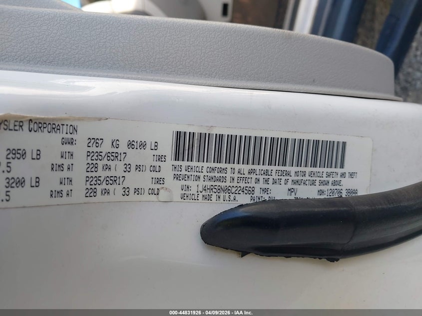 2006 Jeep Grand Cherokee Limited VIN: 1J4HR58N06C224568 Lot: 44831926