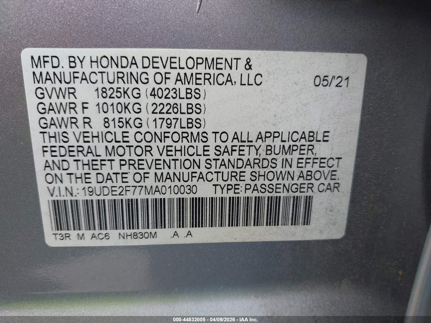 2021 Acura Ilx Premium Package/Technology Package VIN: 19UDE2F77MA010030 Lot: 44832005