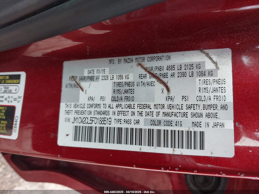 2015 Mazda Mazda5 Touring VIN: JM1CW2CL5F0188519 Lot: 44832020