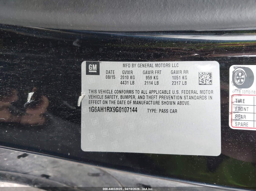 2016 Cadillac Ats Luxury Collection VIN: 1G6AH1RX9G0107144 Lot: 44832025