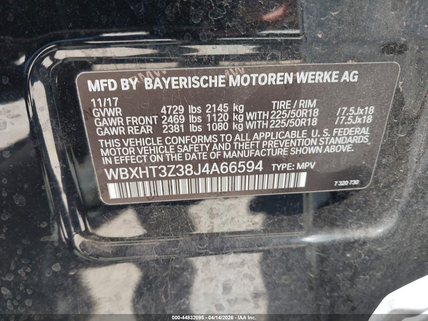 2018 BMW X1 xDrive28I VIN: WBXHT3Z38J4A66594 Lot: 44832095