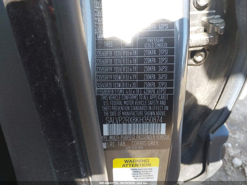 2019 Land Rover Range Rover Evoque Se/Se Premium VIN: SALVP2RX8KH350874 Lot: 44832174