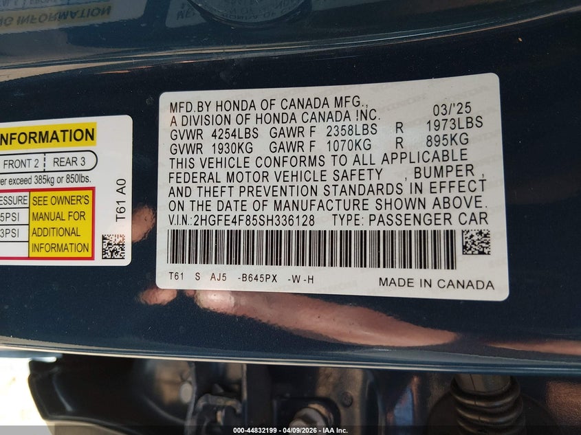 2025 Honda Civic 2.0 Hybrid Sport Sport Touring blue Lot 111044832199 Vin 2HGFE4F85SH336128