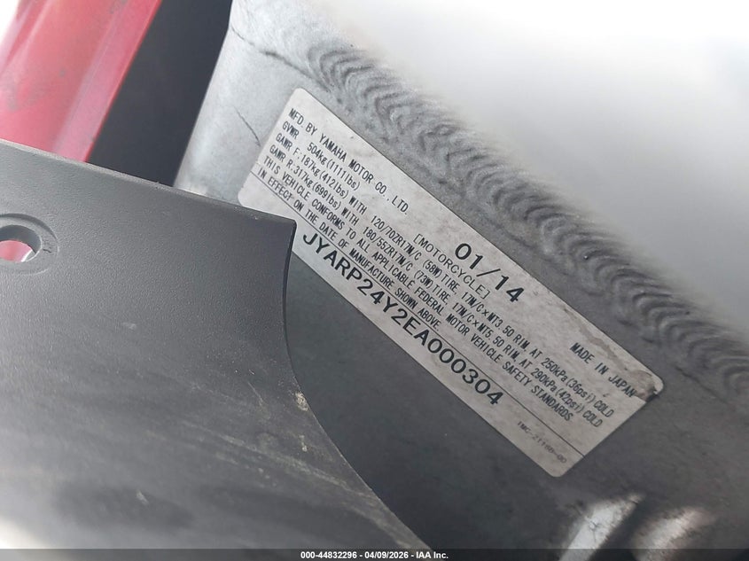 2014 Yamaha Fjr1300 Ac VIN: JYARP24Y2EA000304 Lot: 44832296