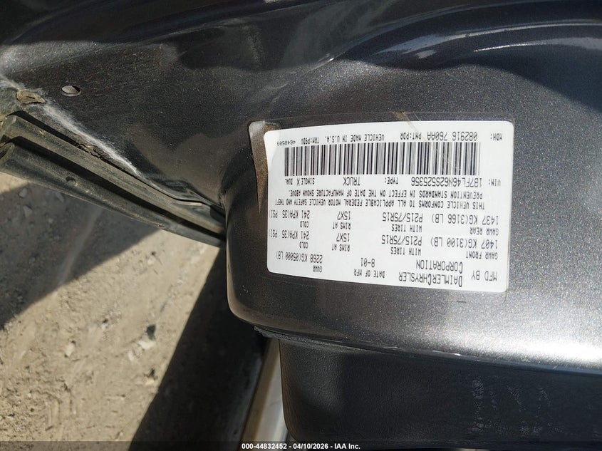 2002 Dodge Dakota Slt VIN: 1B7FL46N62S525356 Lot: 44832452