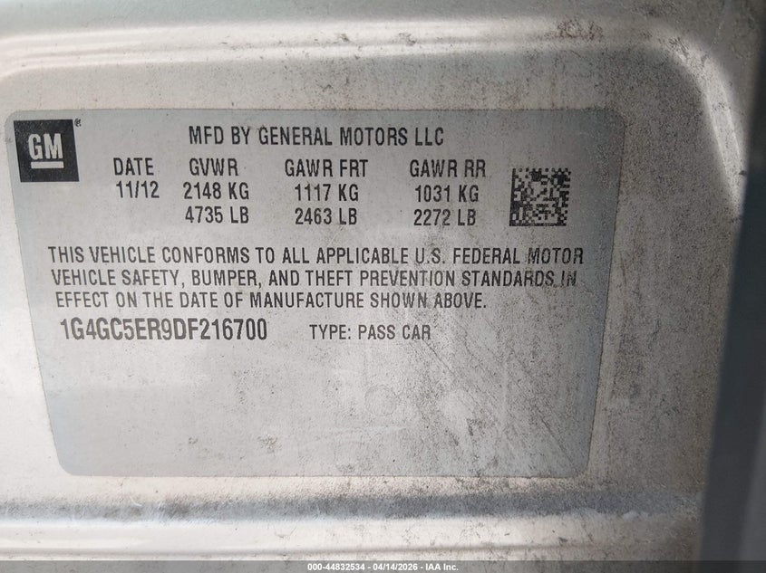 2013 Buick Lacrosse Leather Group VIN: 1G4GC5ER9DF216700 Lot: 44832534