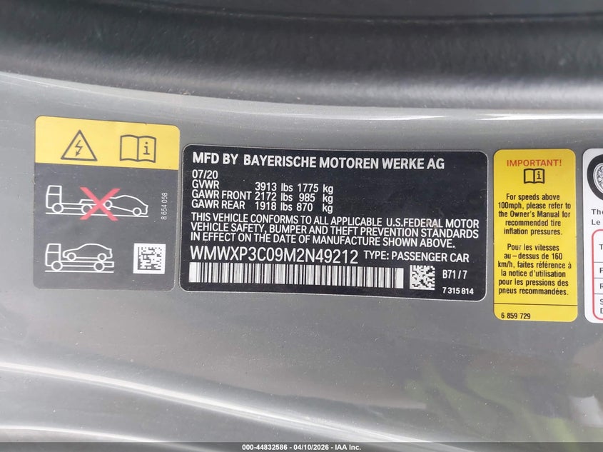 2021 Mini Se Hardtop Cooper VIN: WMWXP3C09M2N49212 Lot: 44832586